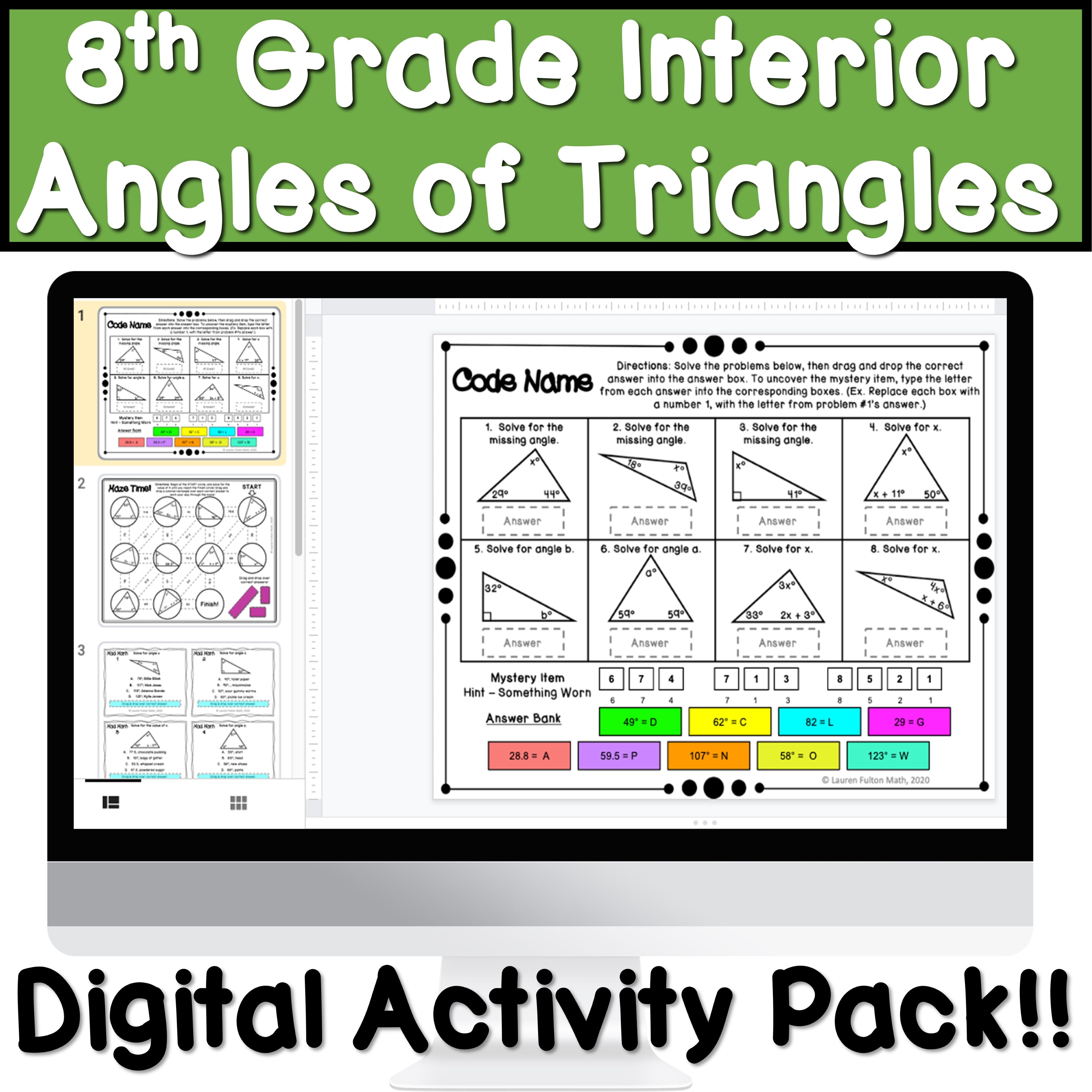 8th Grade Interior Angles of Triangles Digital Activity – Lauren Fulton ...
