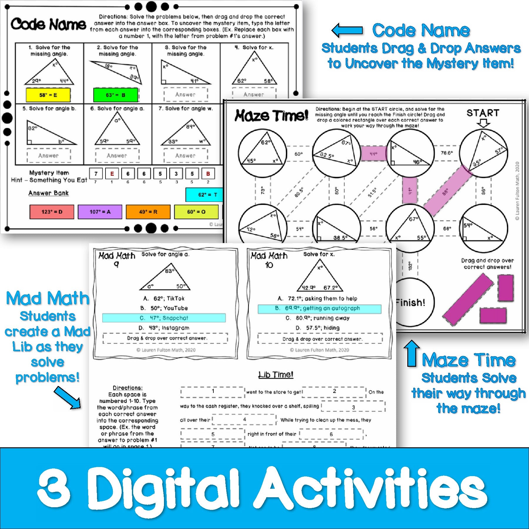 Gr 7 Math Project Triangles 7th Grade Interior Angles of Triangles Digital Activities – Lauren ...
