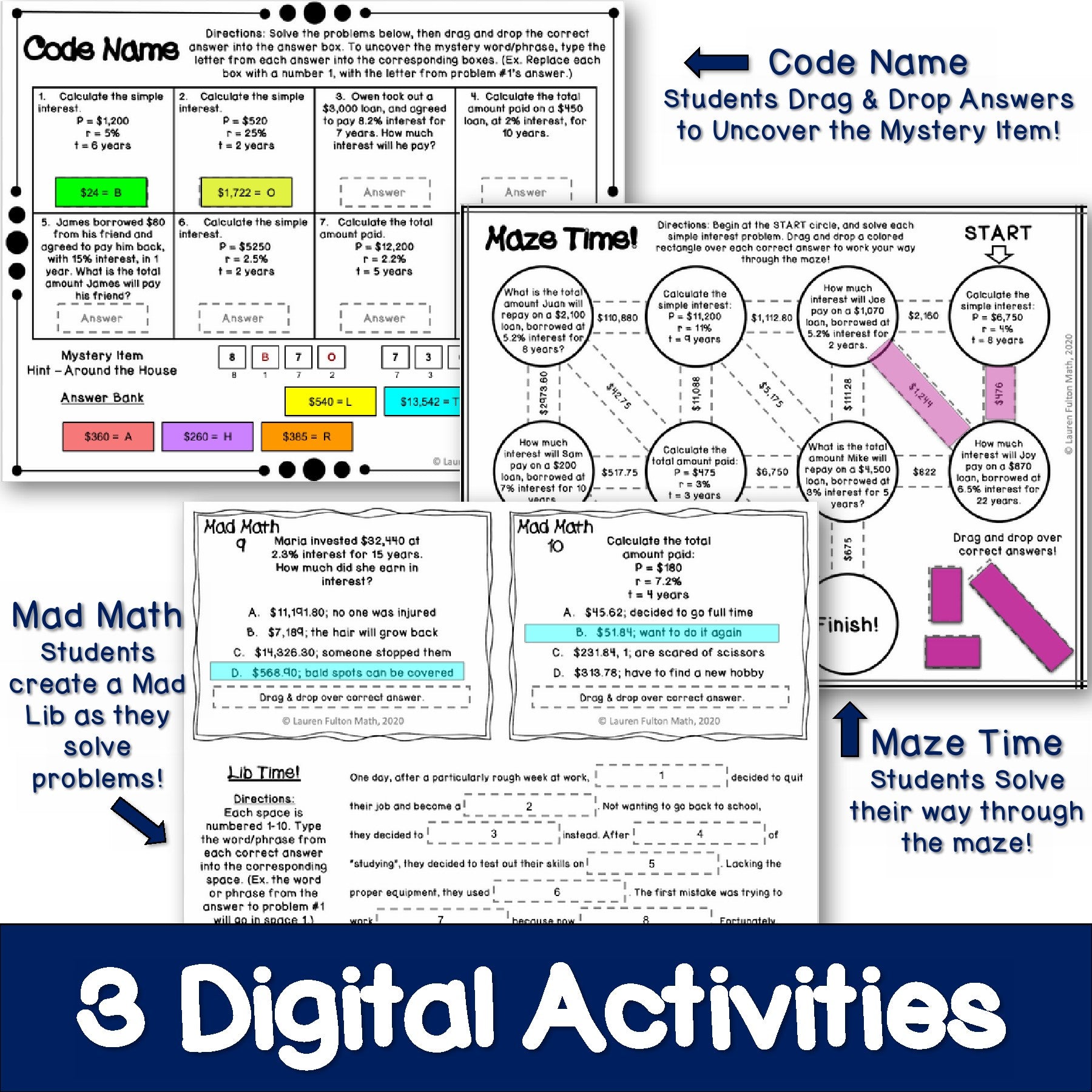 High Interest Math Activities Simple Interest Digital Activities 7th 8th Grade – Lauren Fulton Math