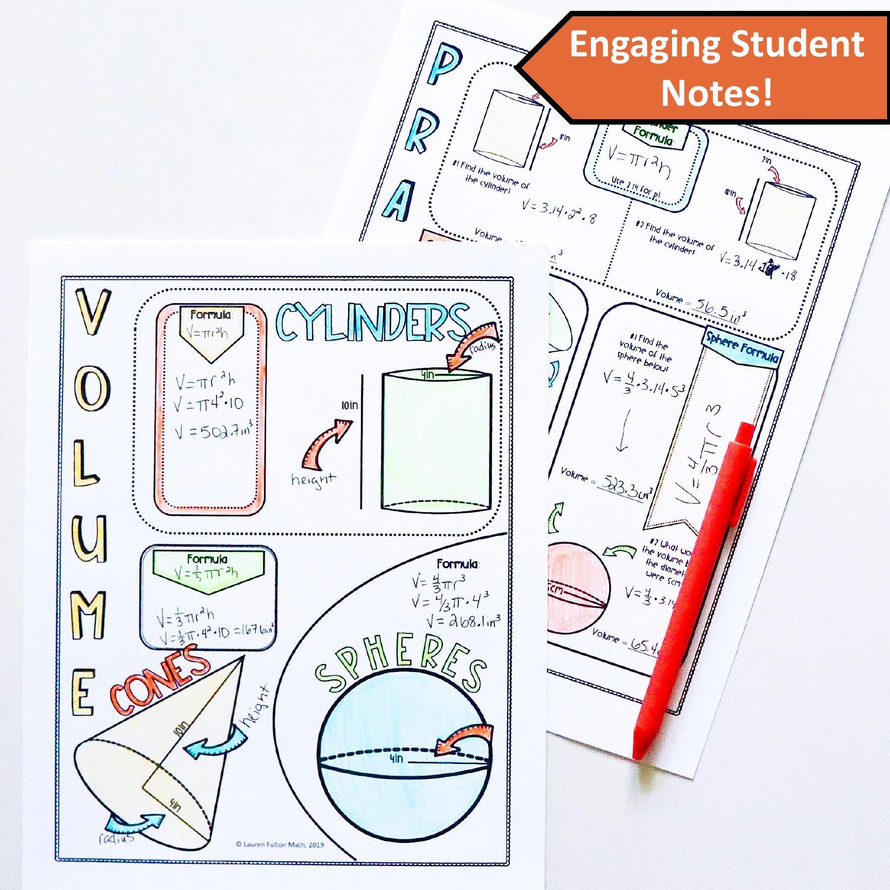 Pinterest Volume Notes Math Volume of Cylinders, Cones and Spheres Graphic Notes 8th Grade – Lauren ...