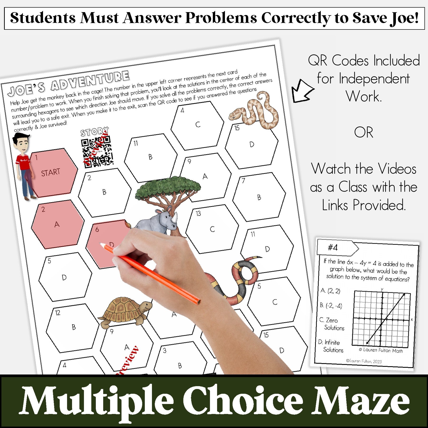 Graph Math Maze Solving Systems of Equations by Graphing Maze Activity - No Prep Self ...