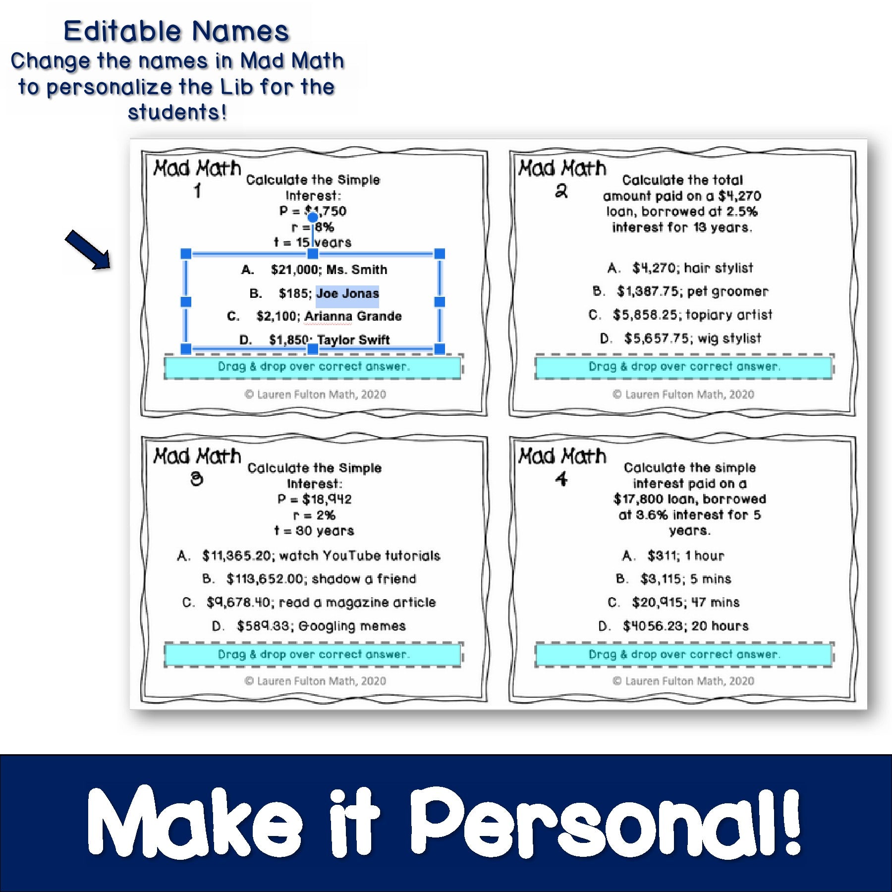Simple Interest Digital Activities 7th 8th Grade – Lauren Fulton Math
