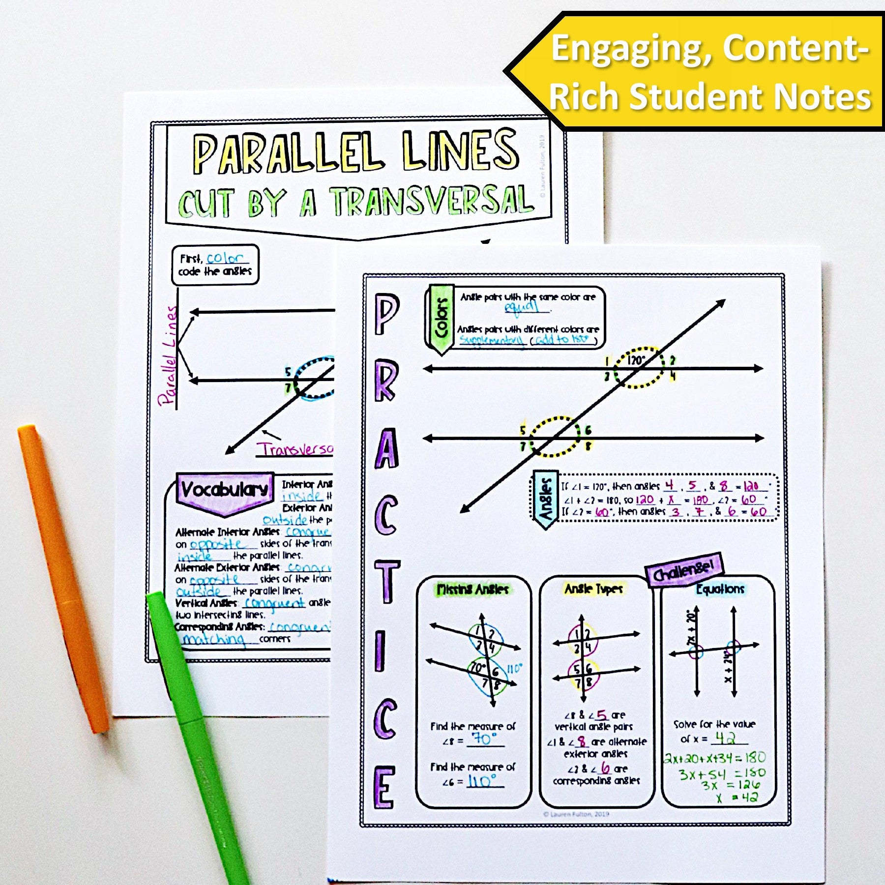 Parallel Lines Cut by a Transversal Graphic Notes – Lauren Fulton Math
