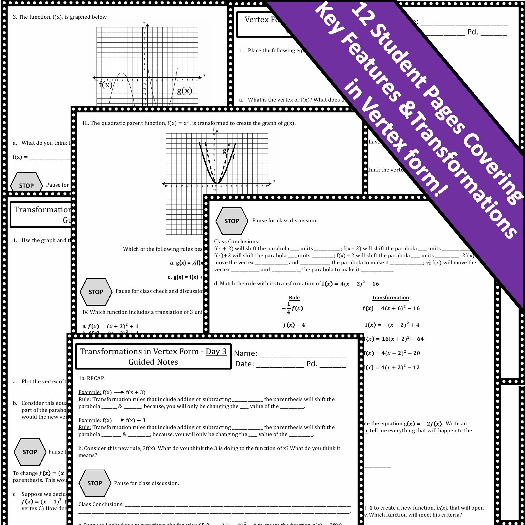 Fulton Math Pathways Vertex Form of Quadratic Functions Notes and Practice – Lauren Fulton Math