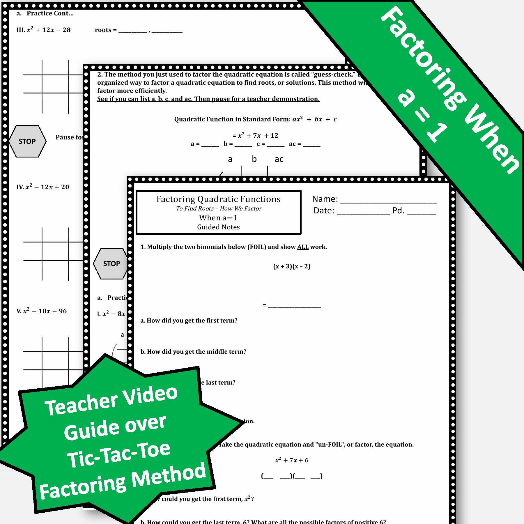 Factor A Function Factoring Quadratic Functions Notes Factoring Trinomials – Lauren ...