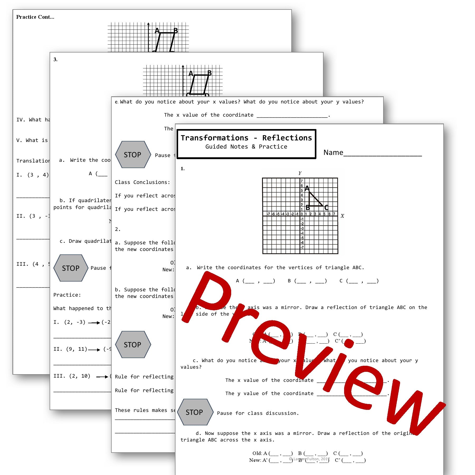 Transformations Translations, Rotations, Reflections, Dilations Notes ...