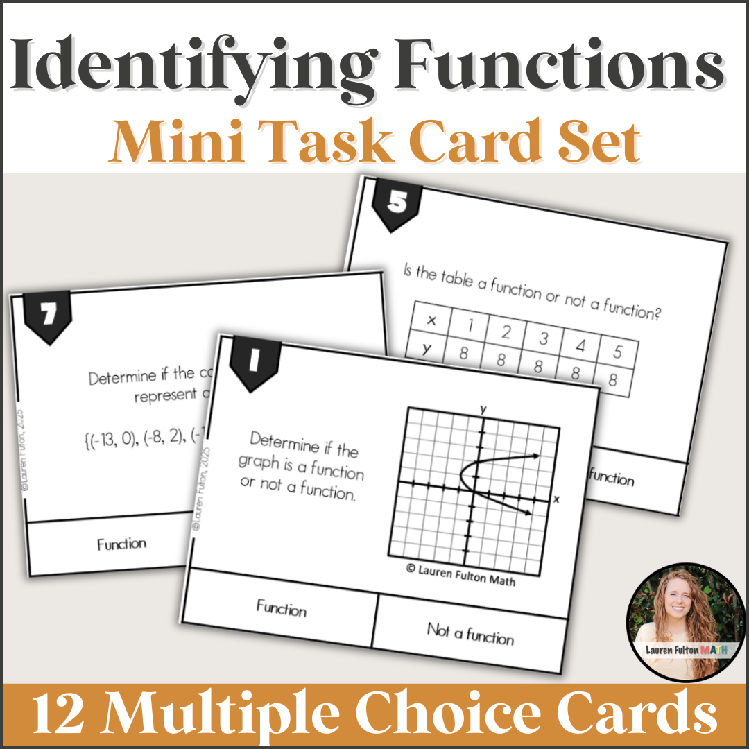 Function Math 8 Game Identifying Functions Mini Task Cards Activity for 8th Grade Math & Al ...