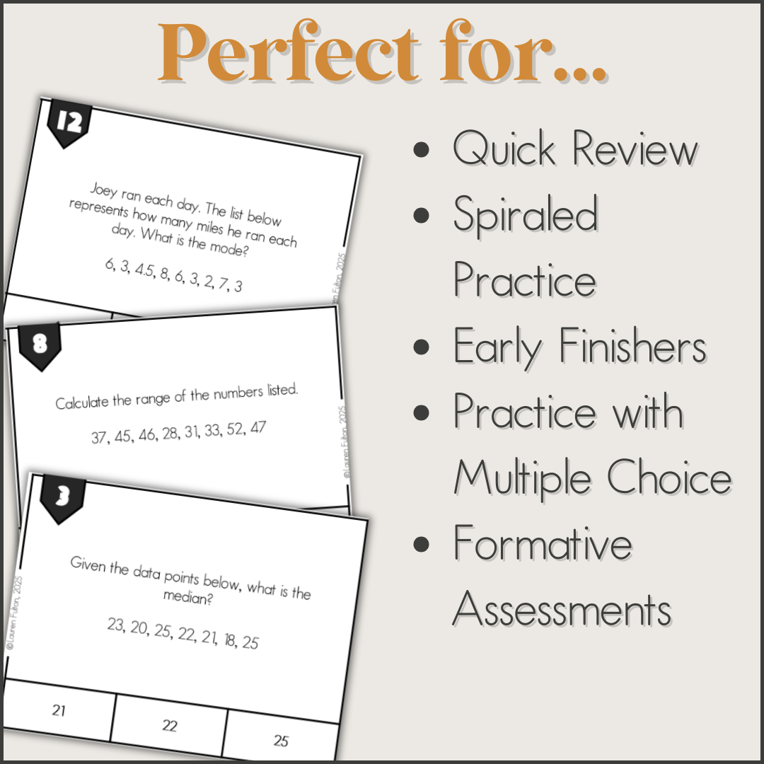 7th Grade Average Math 7th Grade Mean, Median, Mode & Range Mini Task Cards Activity and Prac ...