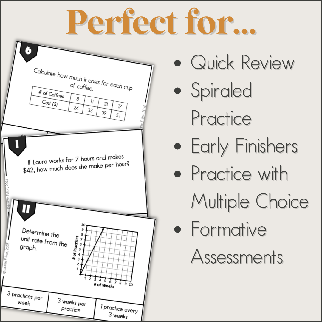 Rate 7th Grade Math 7th Grade Unit Rate from Graphs, Tables, Word Problems Mini Task Cards ...
