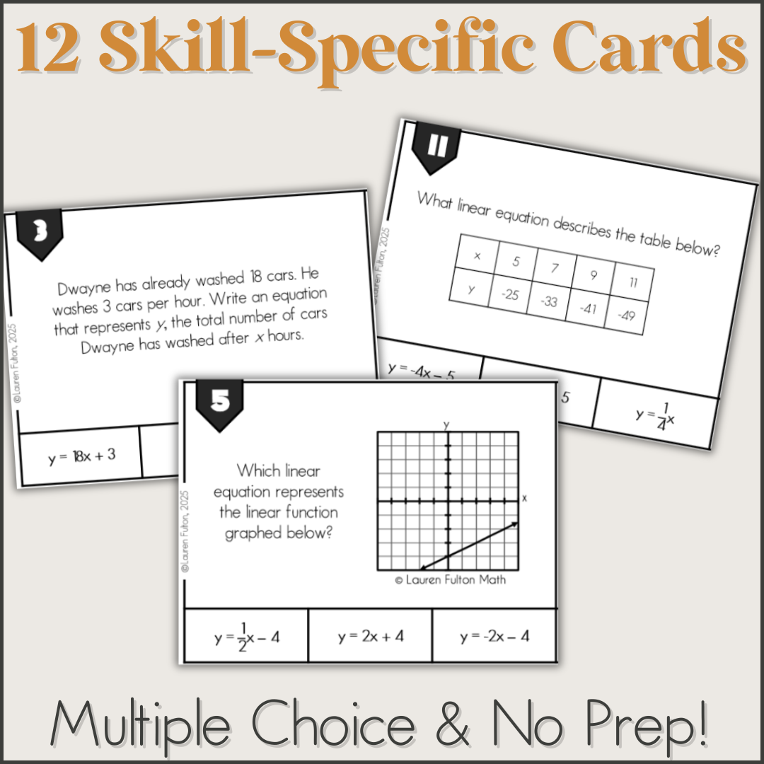 Facing Math Lesson 8 8th Grade Matching Linear Equations to Graphs, Tables & Word Problems ...