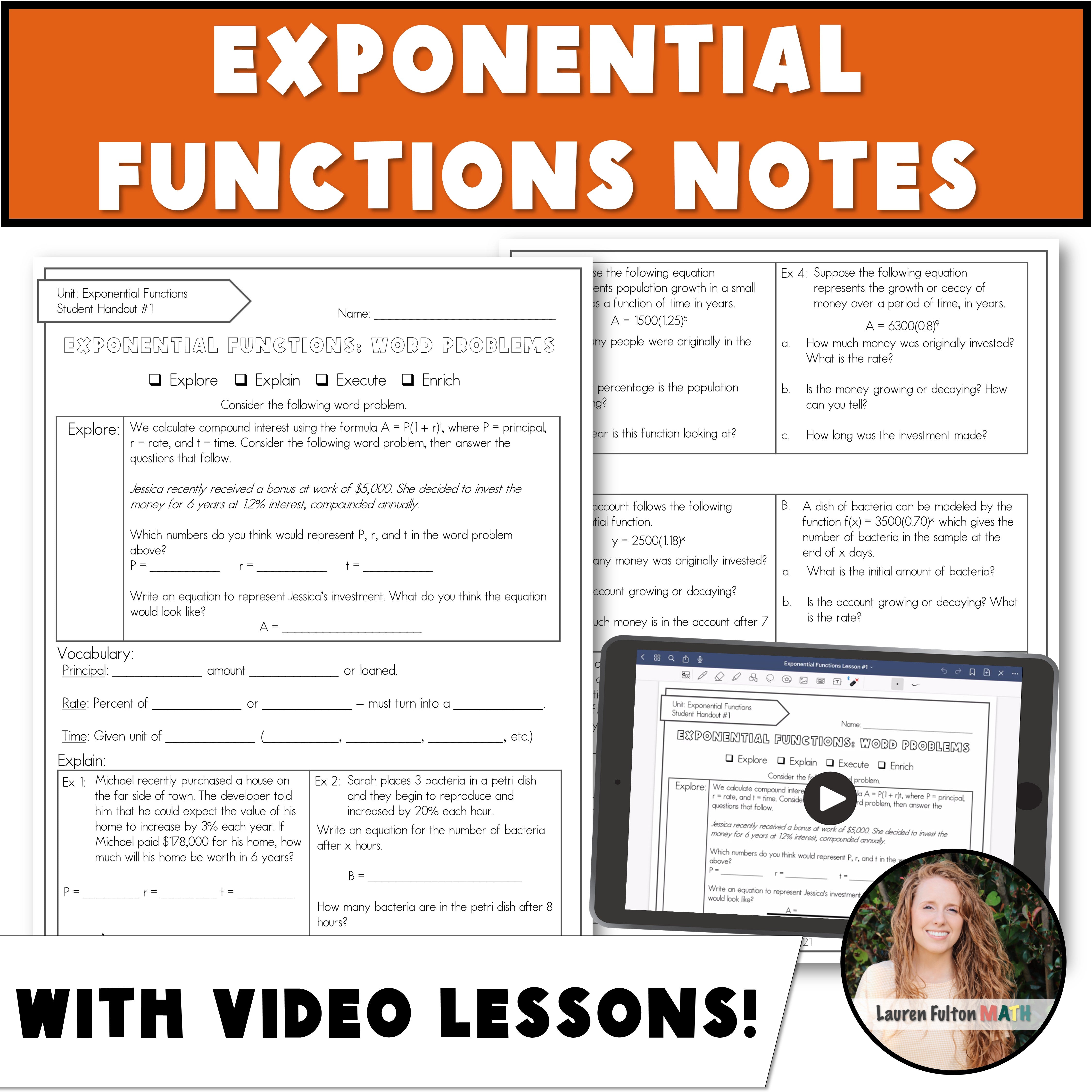 Exponential Math Word Problem Exponential Functions Word Problems - Writing Exponential Equations No ...