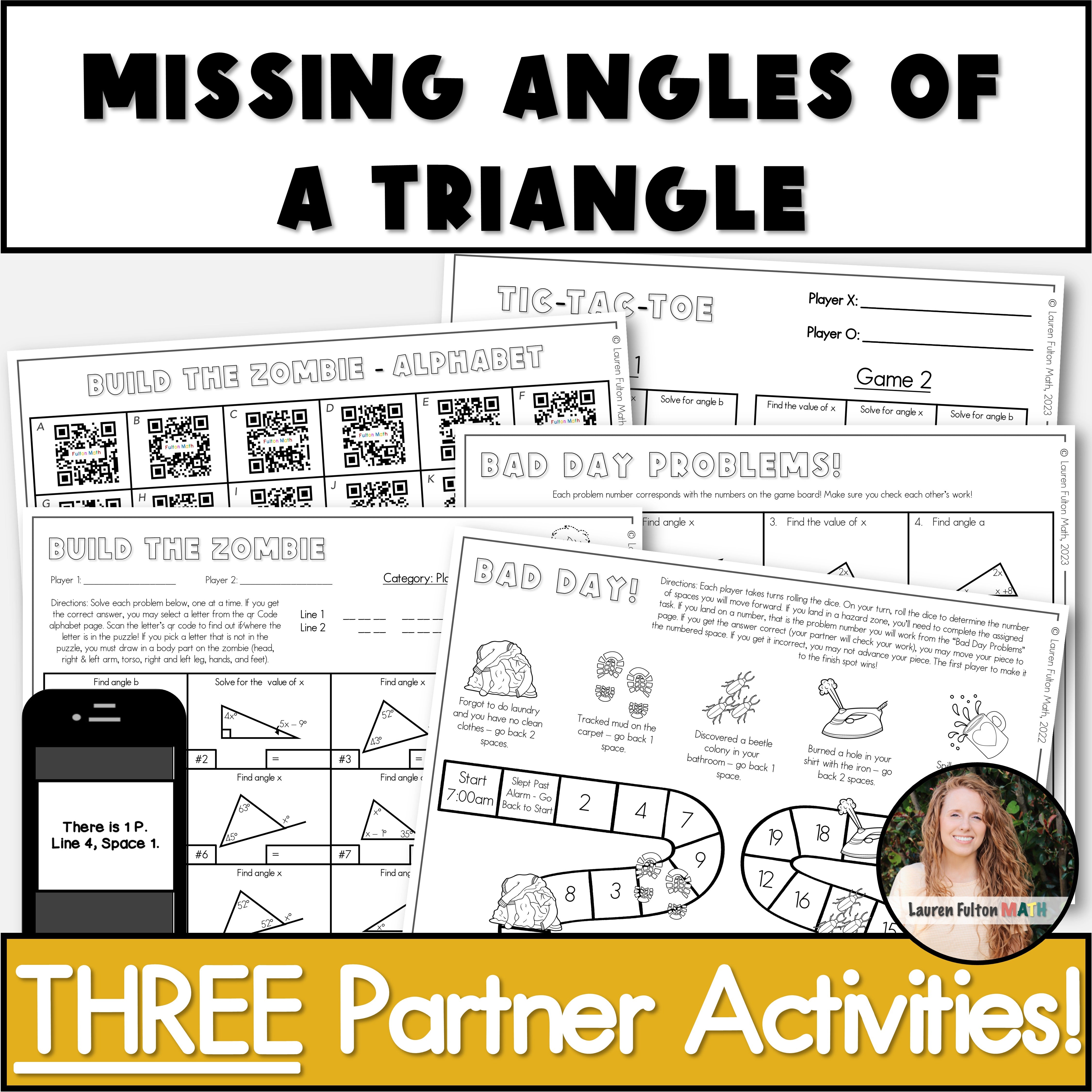 Interior and Exterior Angles of a Triangle Activity | Partner Activiti ...