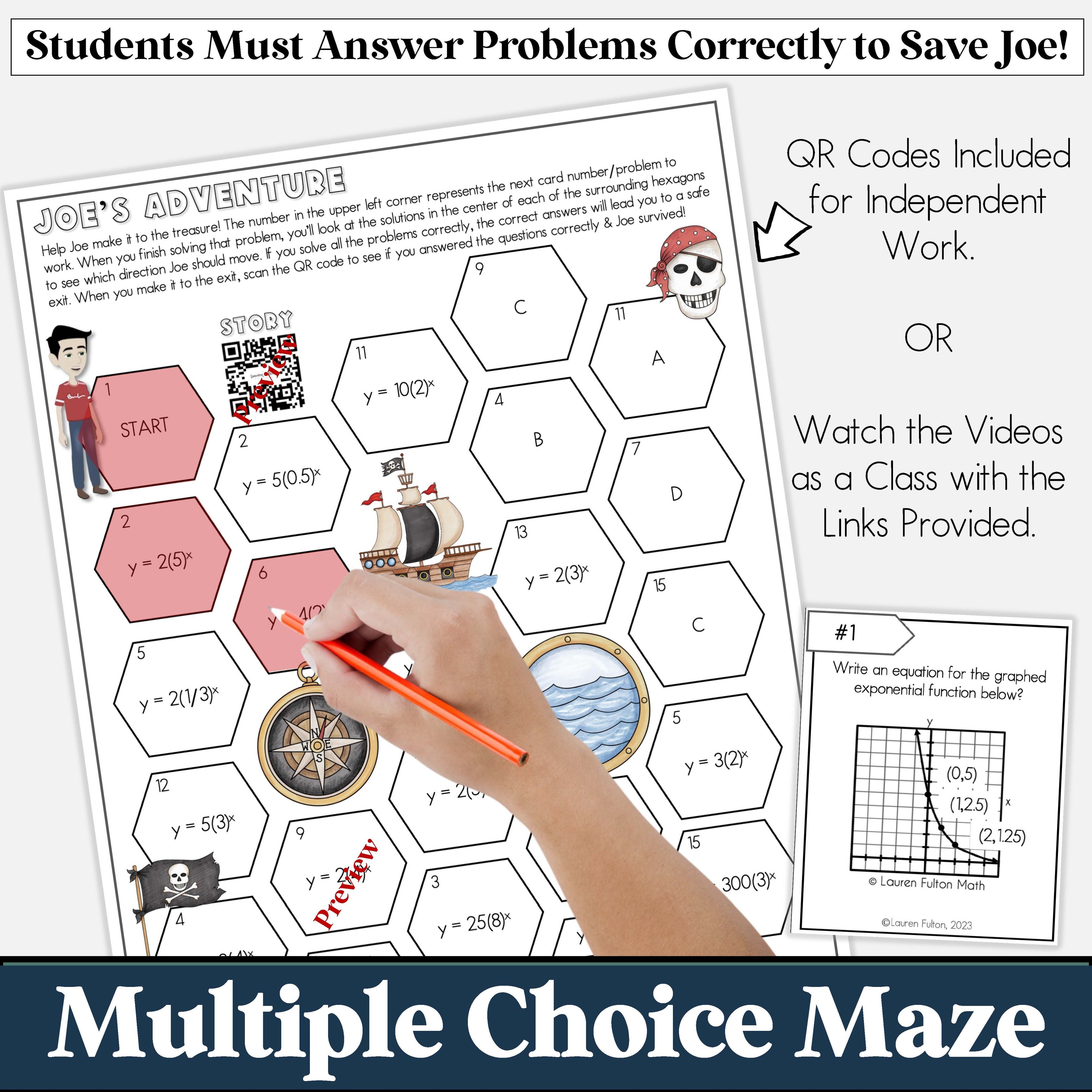 Graph Math Maze Writing and Graphing Exponential Functions Maze Activity for Algebra ...