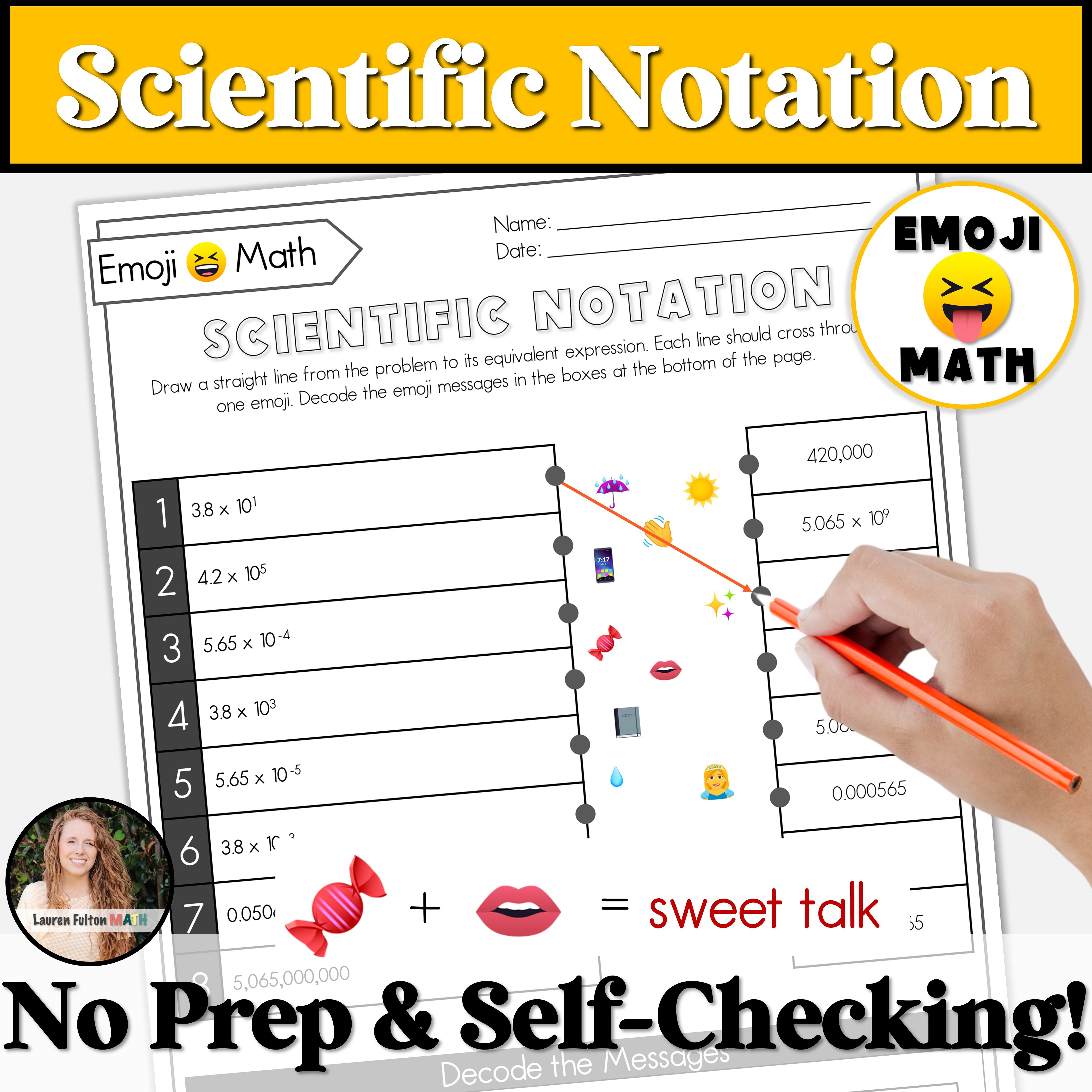 Scientific Notation Worksheet - No Prep Game for 8th Grade - Emoji Mat ...