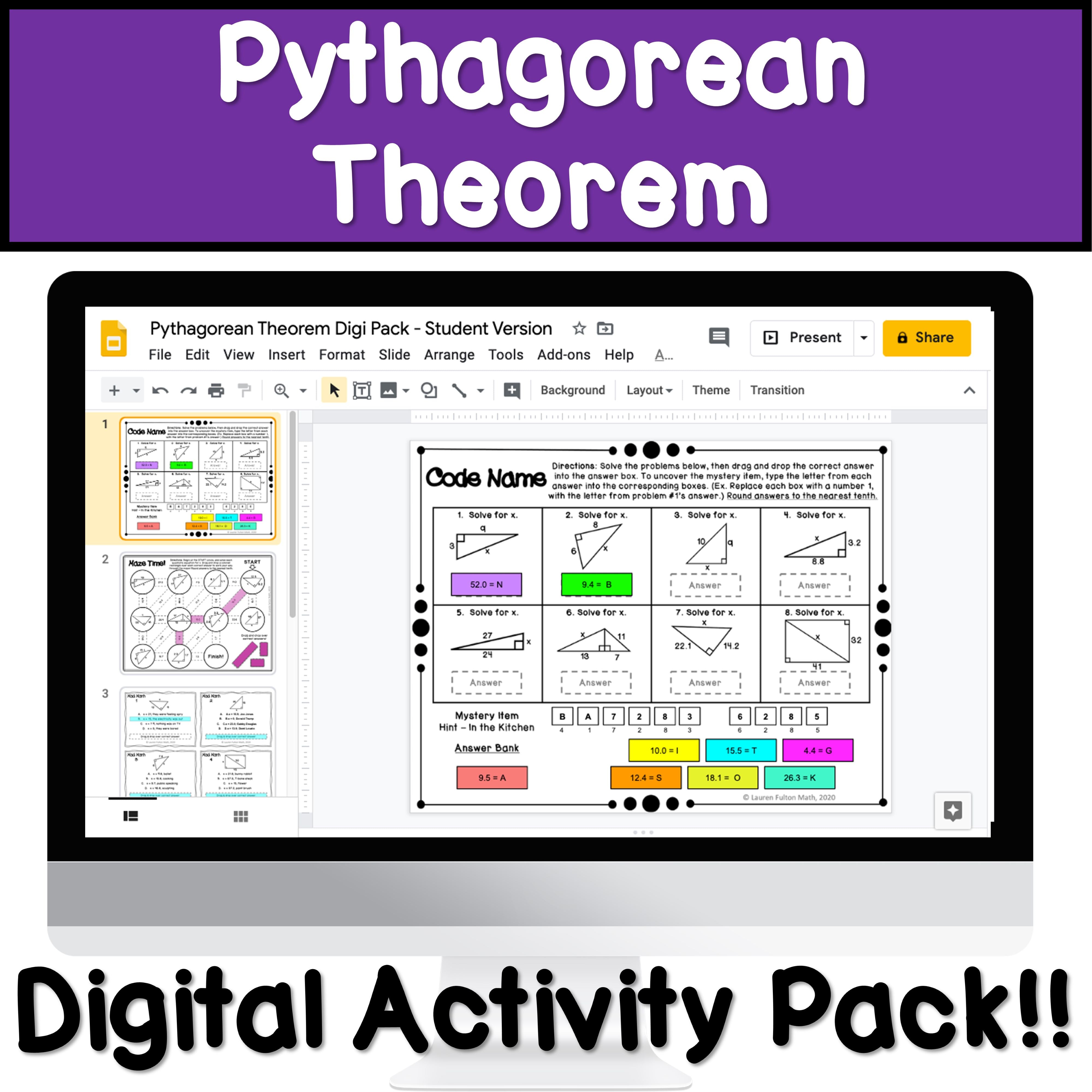 Pythagorean Theorem Digital Activity – Lauren Fulton Math