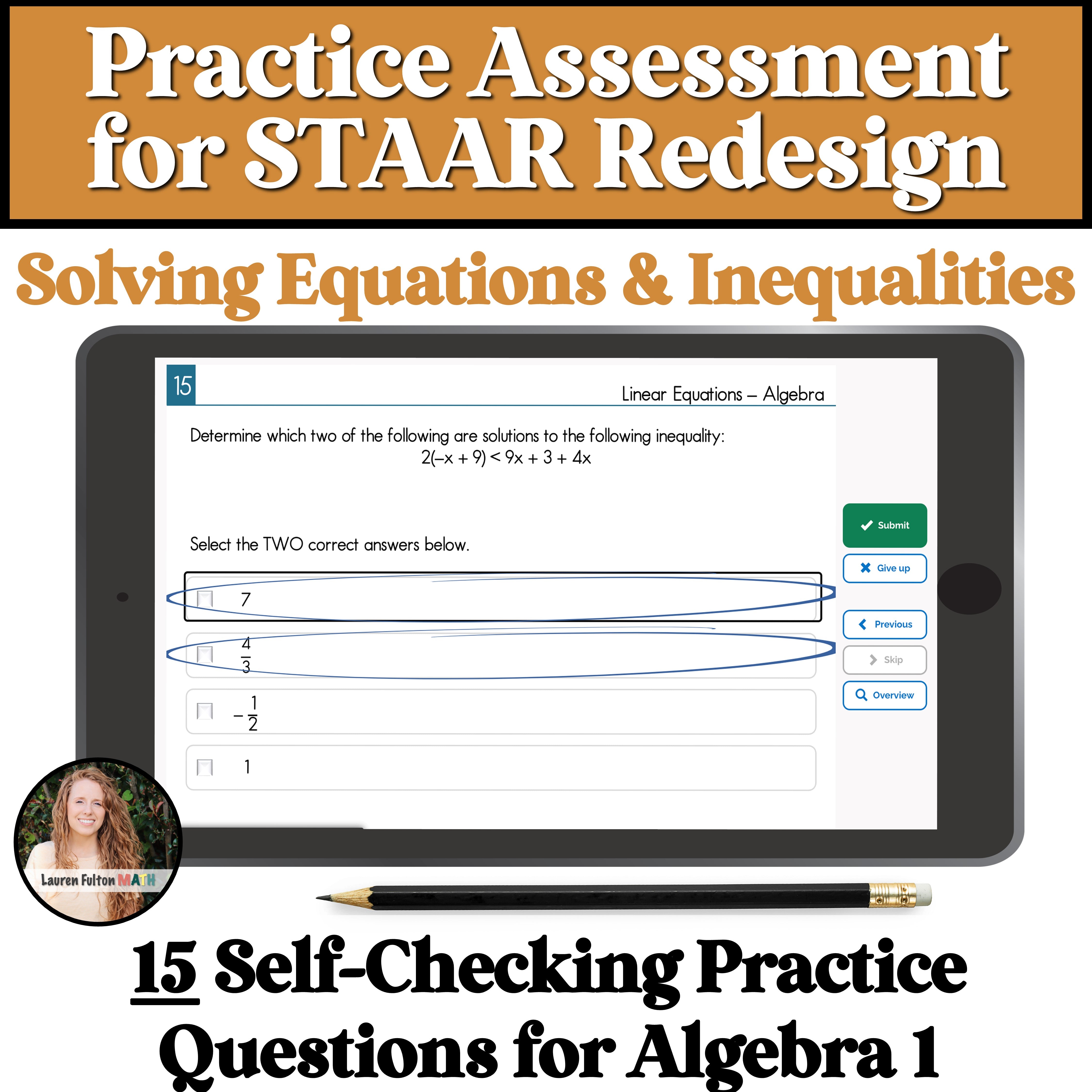 Adding Staar Question Algebra 1 STAAR Redesign Question Bank for Solving Equation & Inequali ...