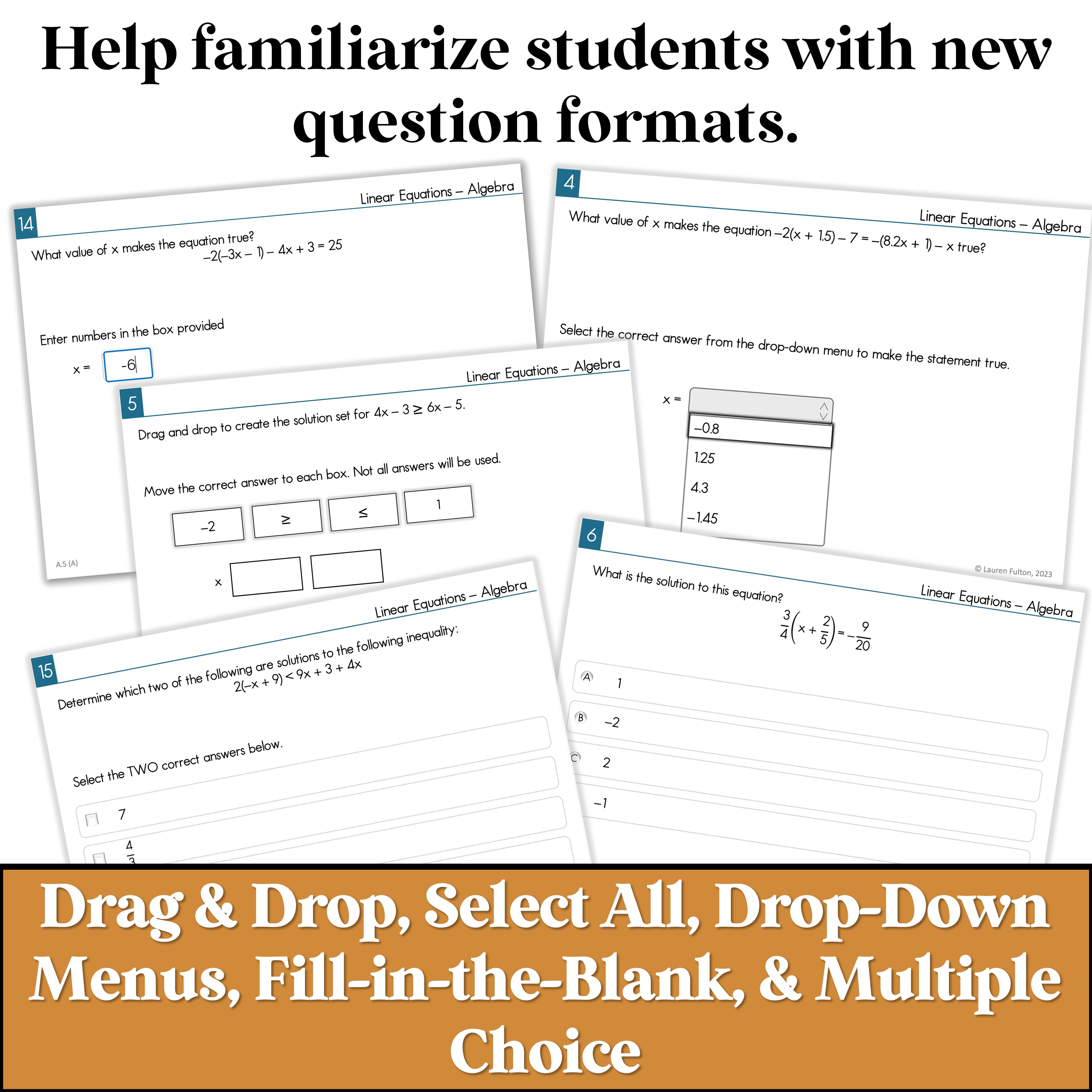 Adding Staar Question Algebra 1 STAAR Redesign Question Bank for Solving Equation & Inequali ...
