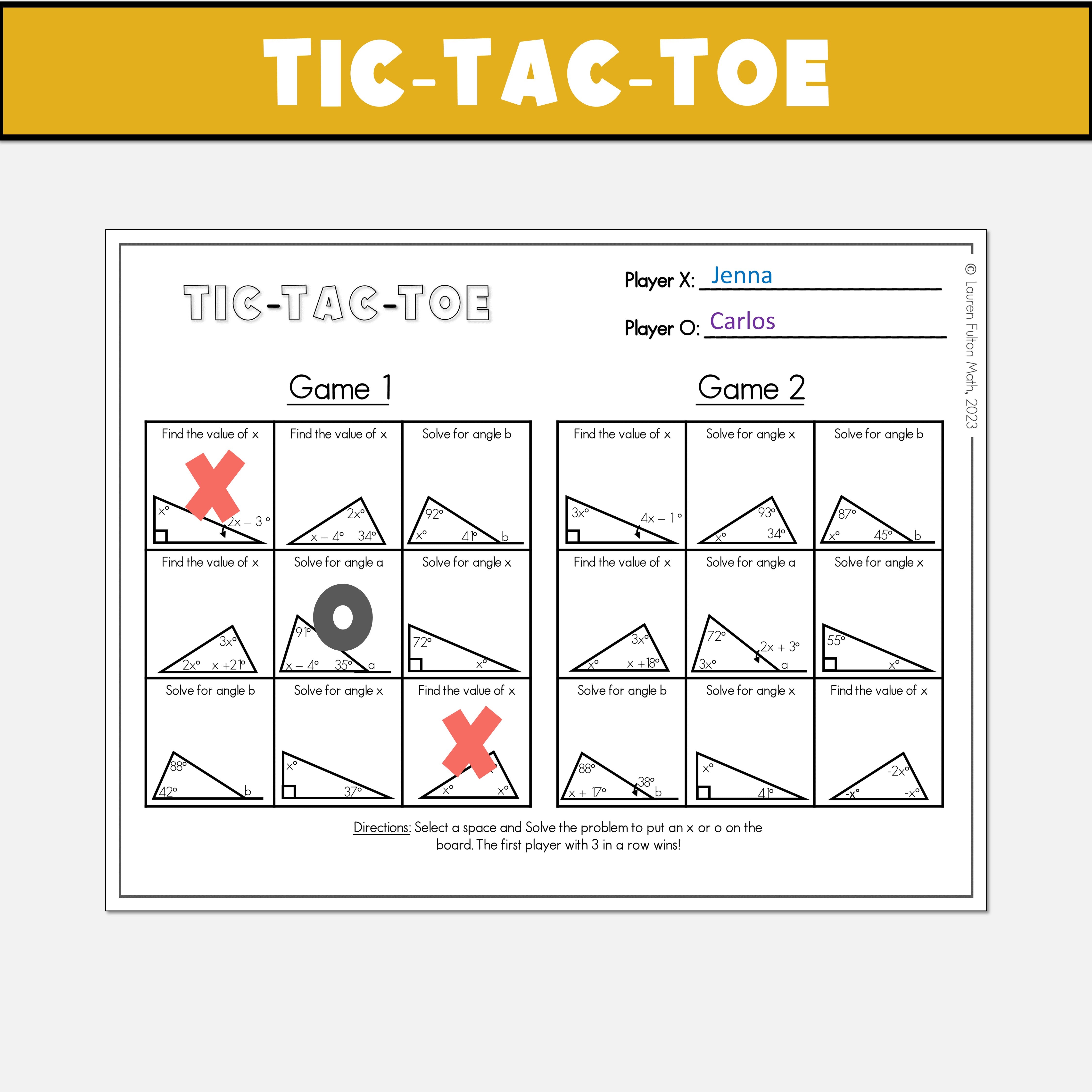 Interior and Exterior Angles of a Triangle Activity | Partner Activiti ...