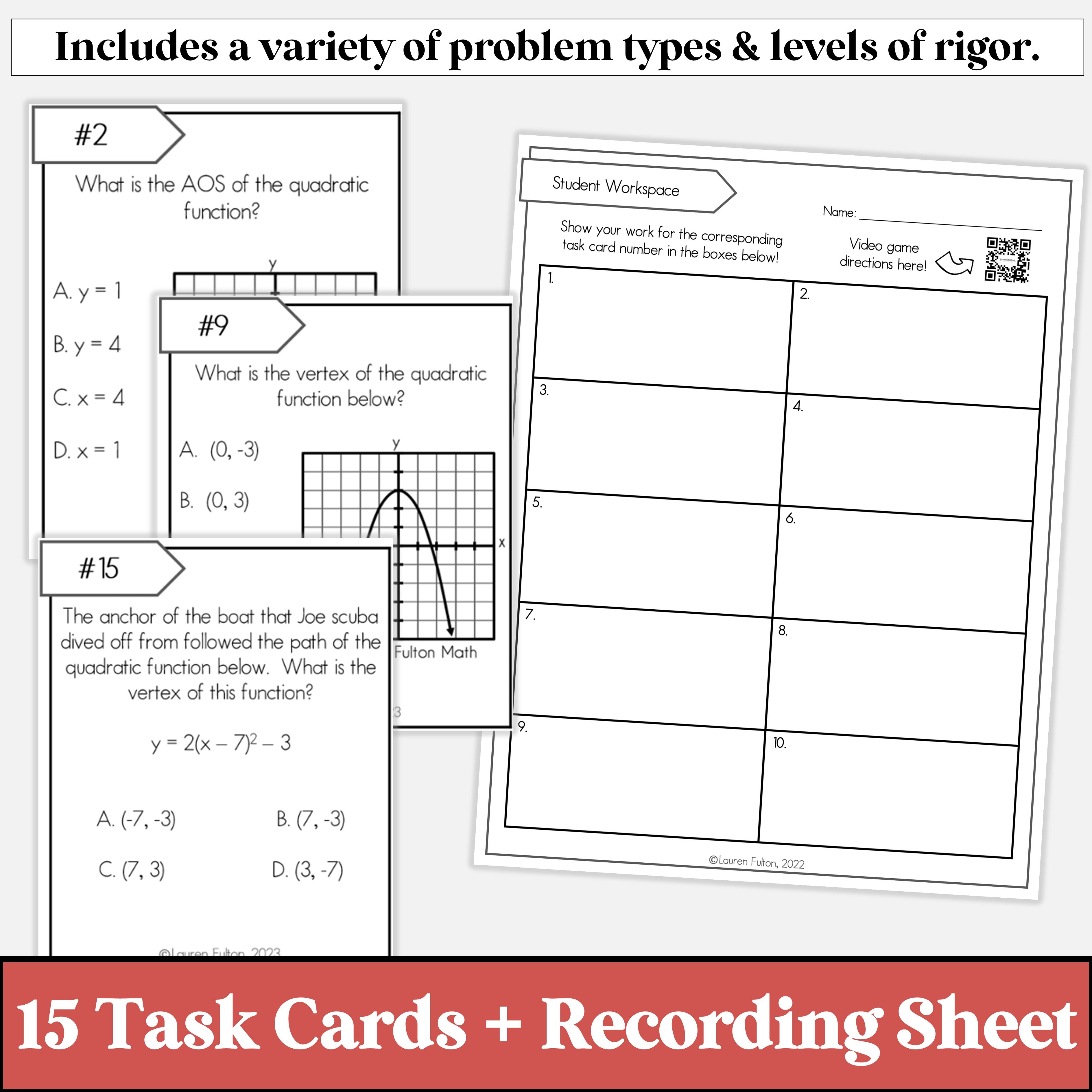Fulton Math Pathways Graphing Quadratic Functions Activity: Key Features of Standard and Ve ...