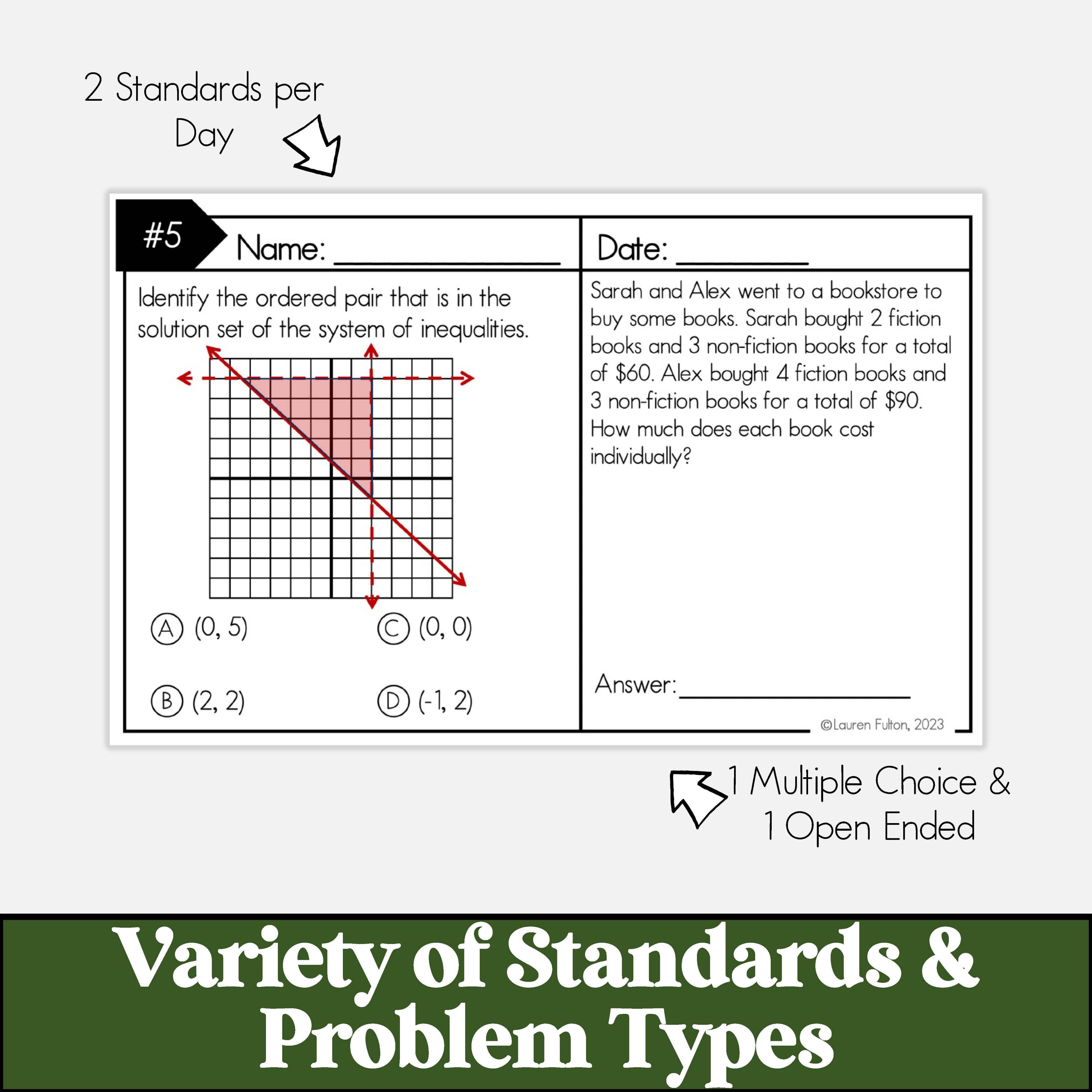 Algebra 2 Spiral Review Warmups, Bellringers, Bellwork for 1st Six Wee ...