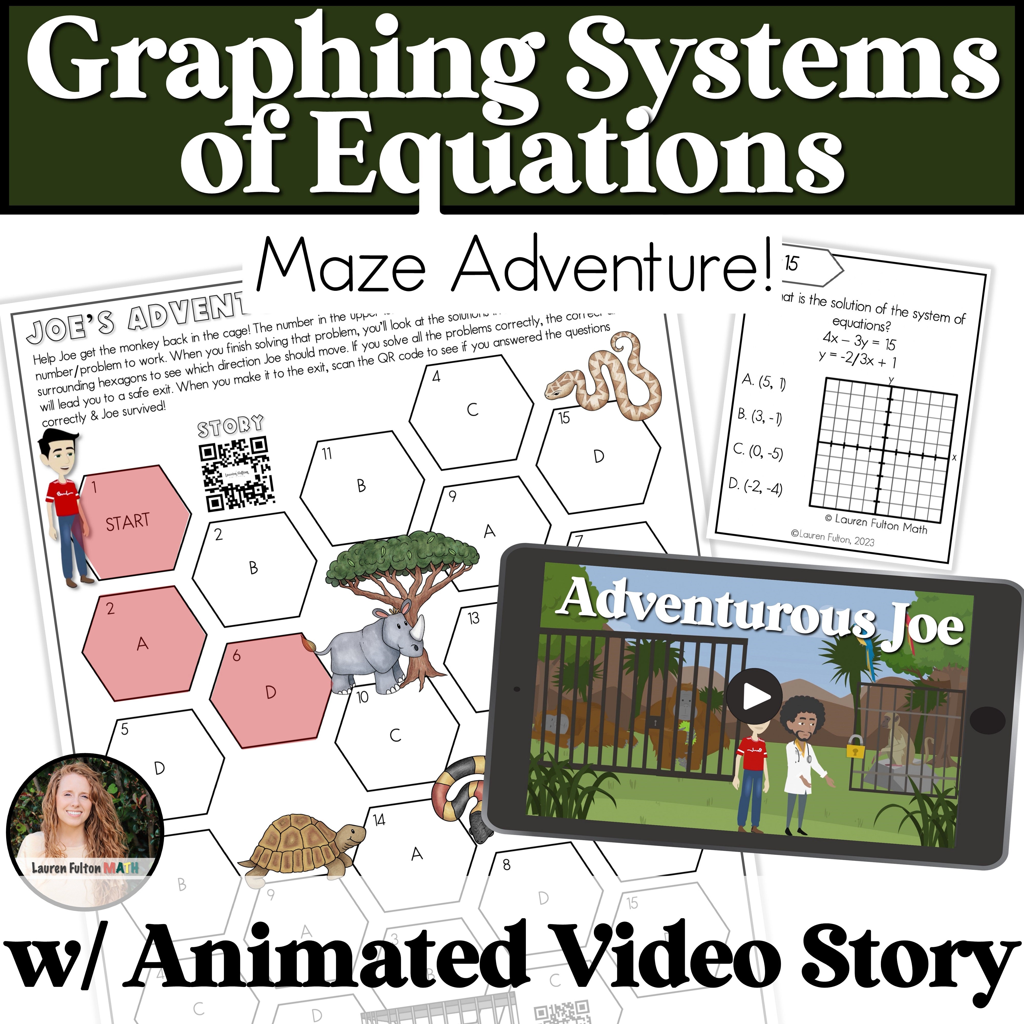 Graph Math Maze Solving Systems of Equations by Graphing Maze Activity - No Prep Self ...