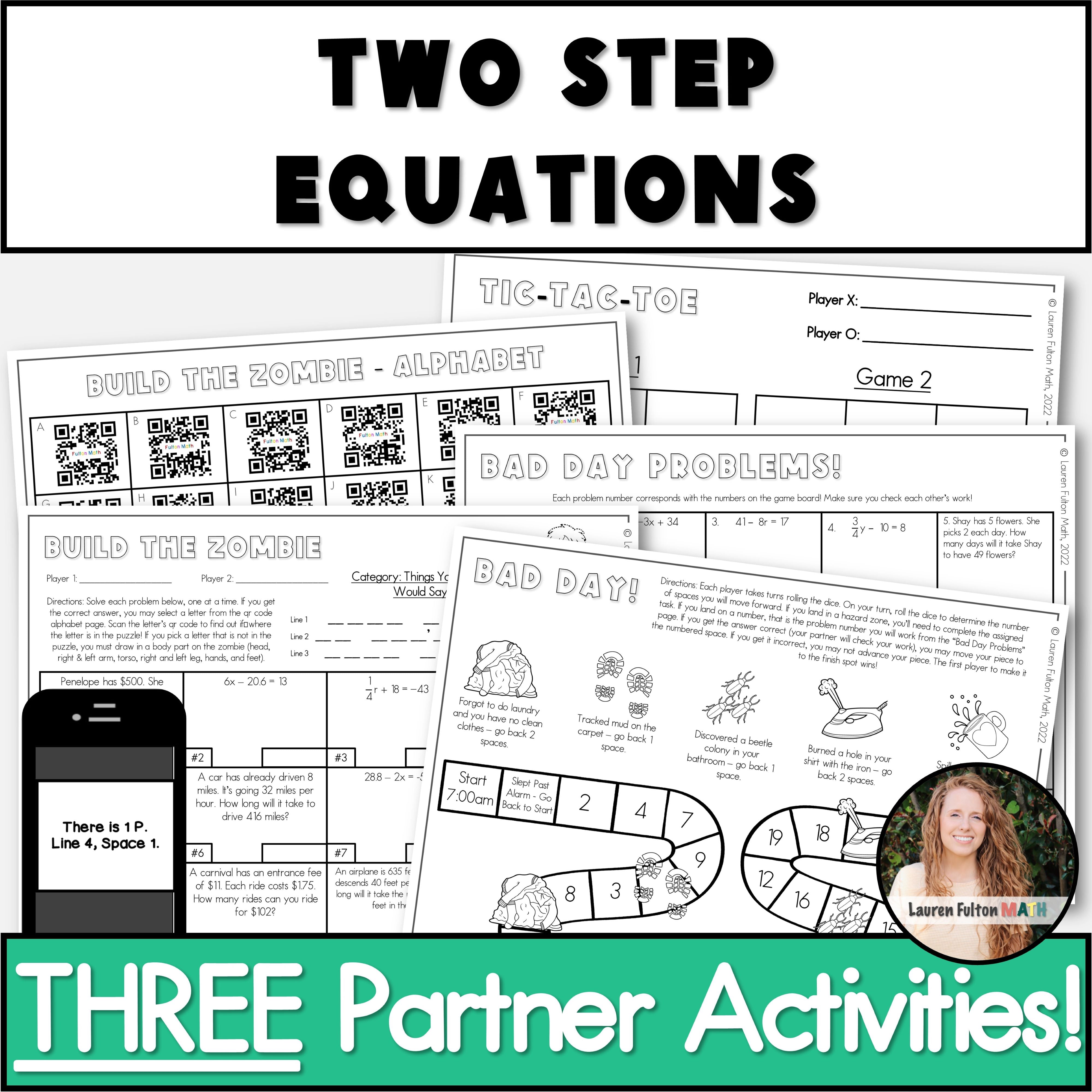 Partner Activties Math Solving Two Step Equations Activity | Partner Activities – Lauren ...