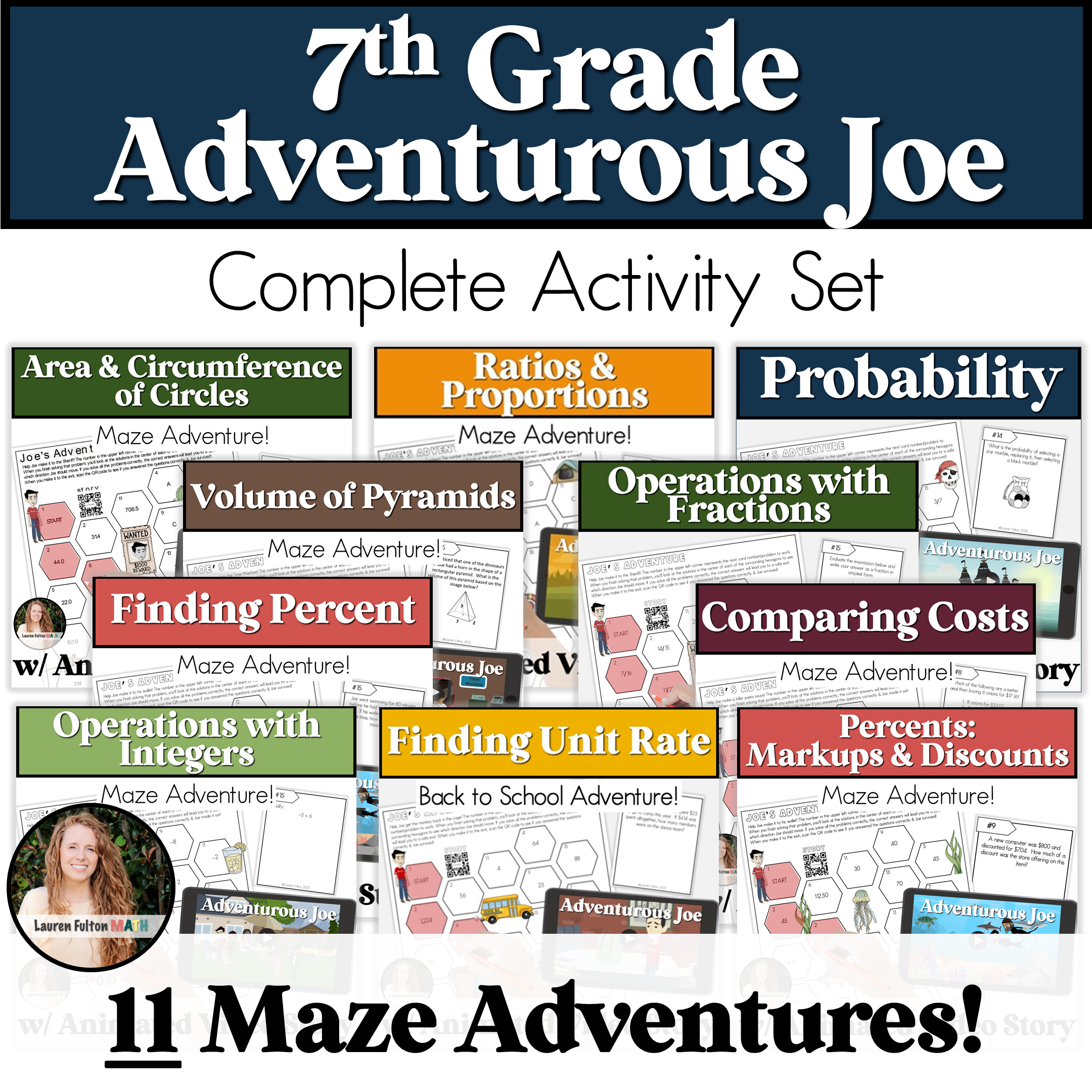 7th Grade Maze Activities Bundle - Adventurous Joe Games CCSS & TEKS A ...