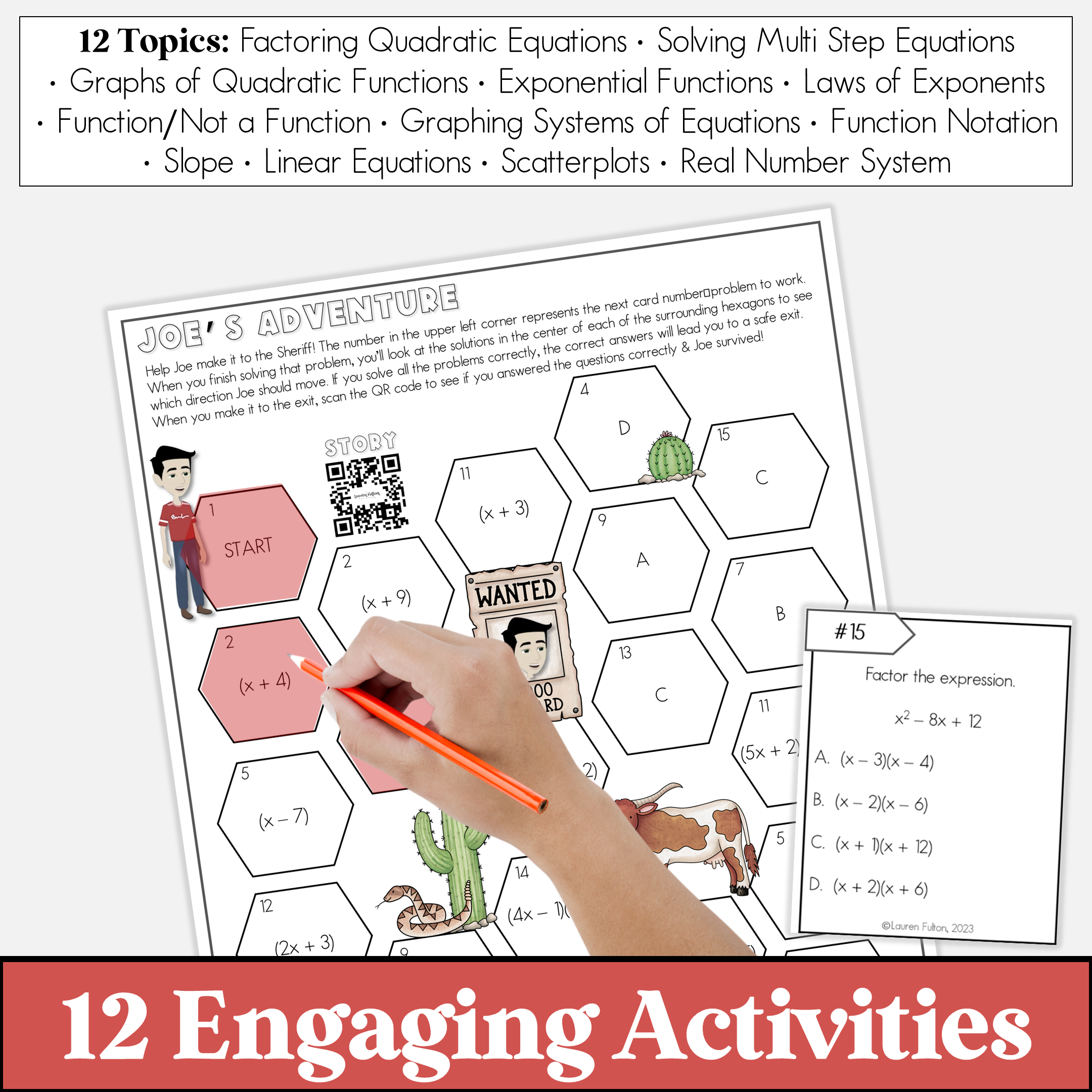 Joe Math Class Algebra 1 Maze Activities Bundle - Adventurous Joe Games CCSS and TEKS ...