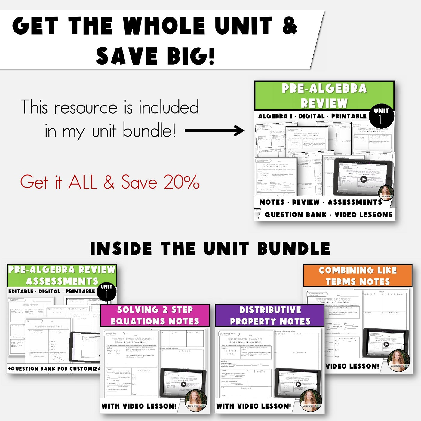 Adacca Math Unit 1 Algebra Curriculum | Assessments and Question Bank for Pre-Alge ...