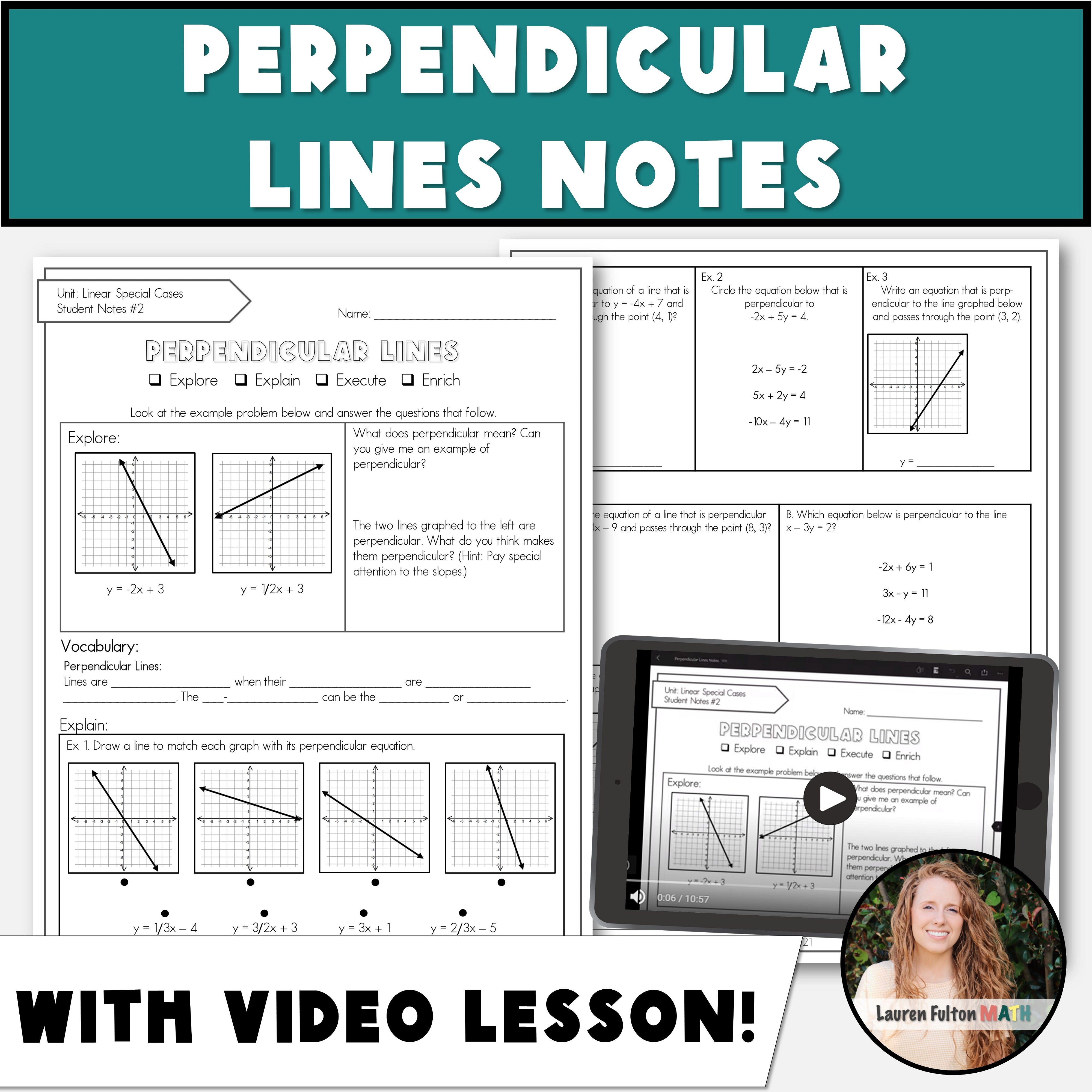 Equations of Perpendicular Lines Notes – Lauren Fulton Math