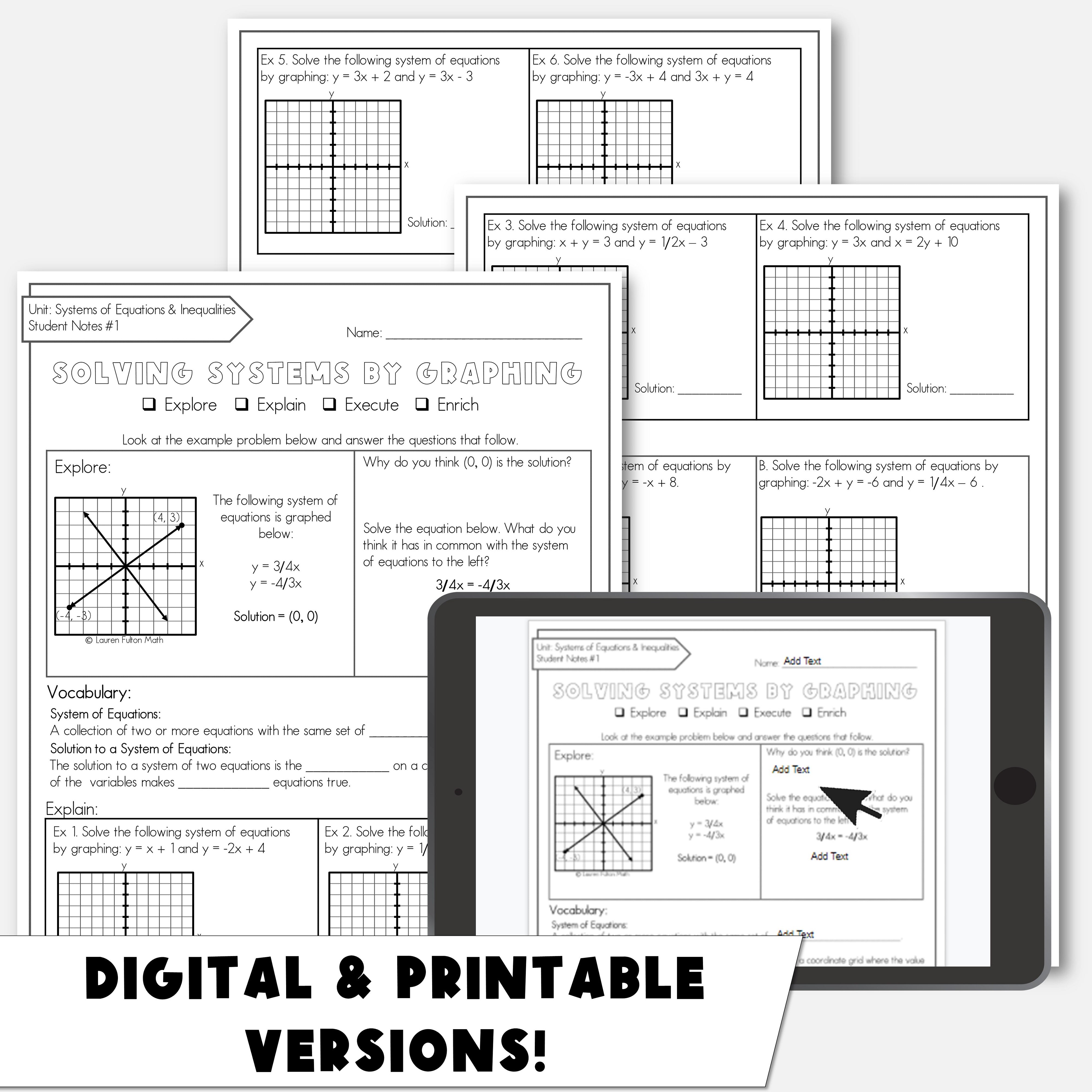 Solving Systems of Equations by Graphing Notes Algebra 1 – Lauren ...
