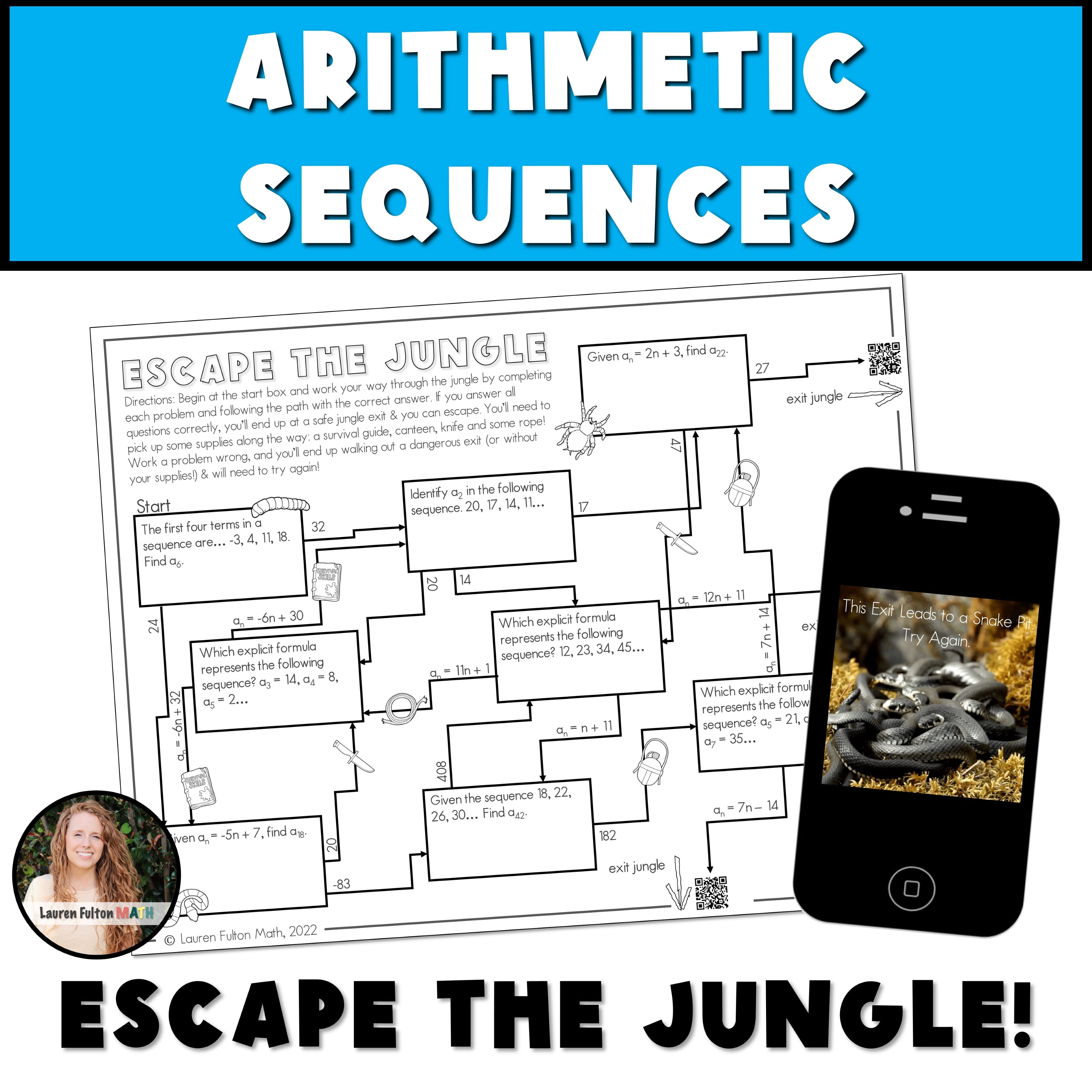 Fulton Math Pathways Arithmetic Sequences Activity with Explicit Formula Algebra 1 and 2 Ga ...