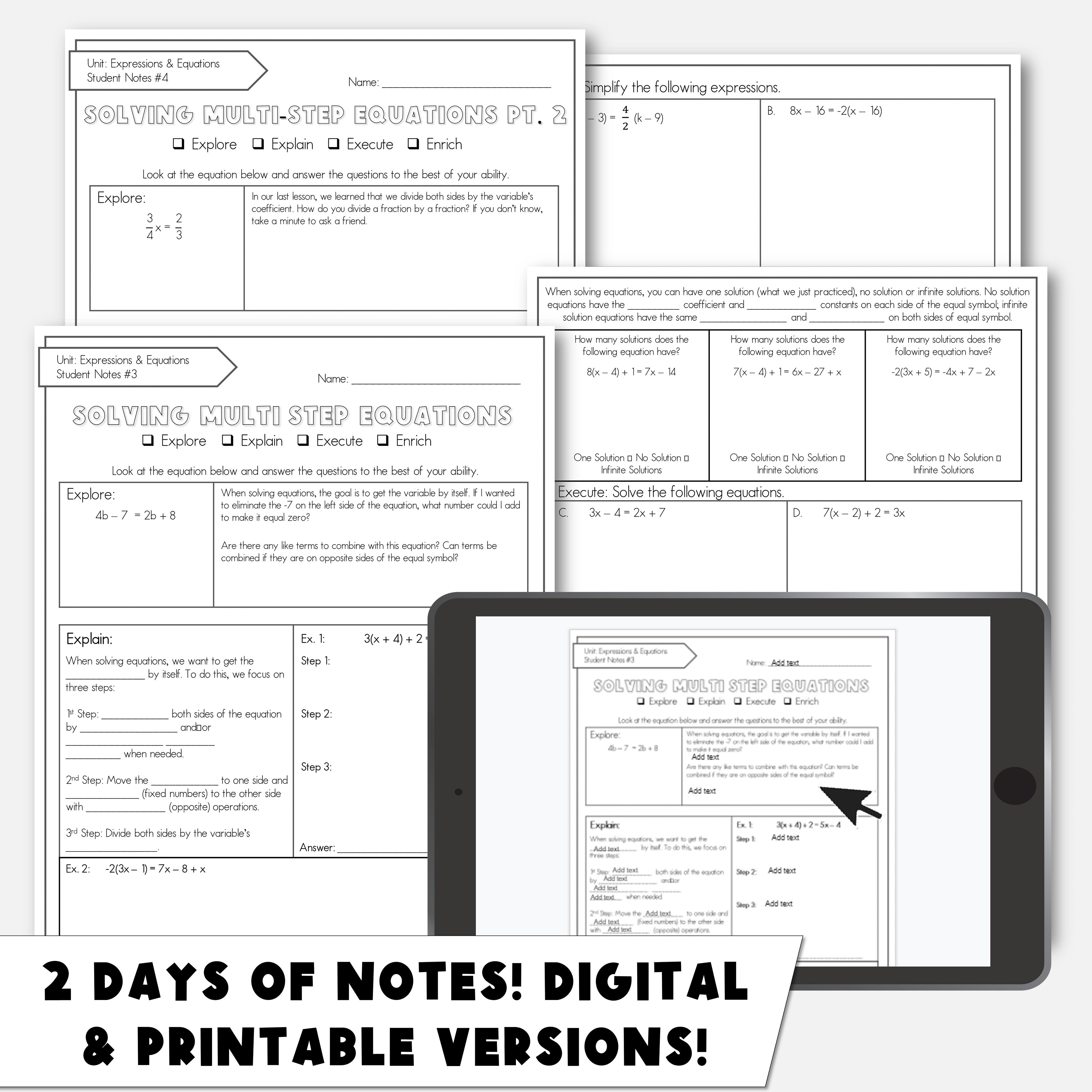 Day Two Note Solving Multi Step Equations Day 1 and Day 2 Notes – Lauren Fulton Math
