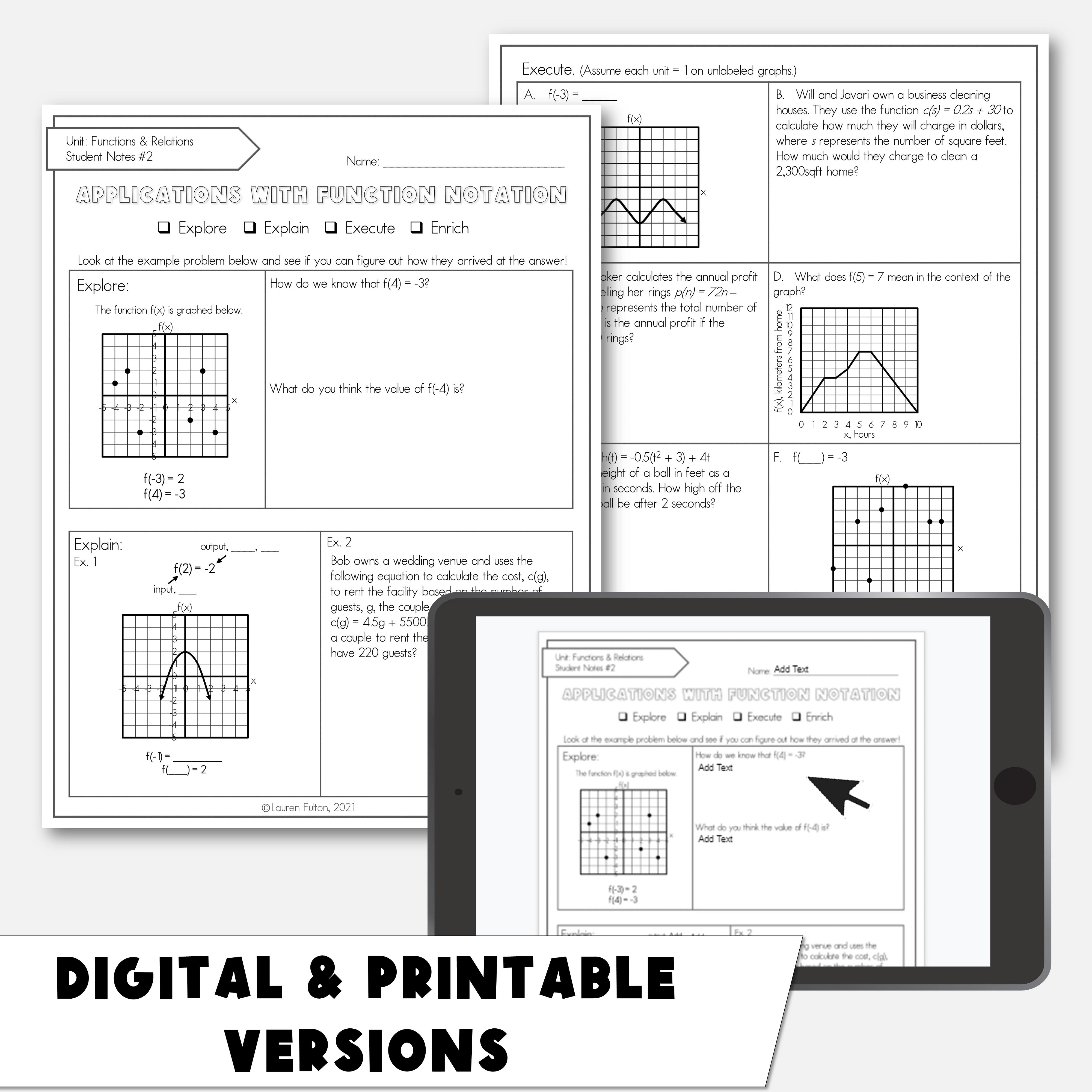 Function Notation Word Problems and Real World Applications Lauren