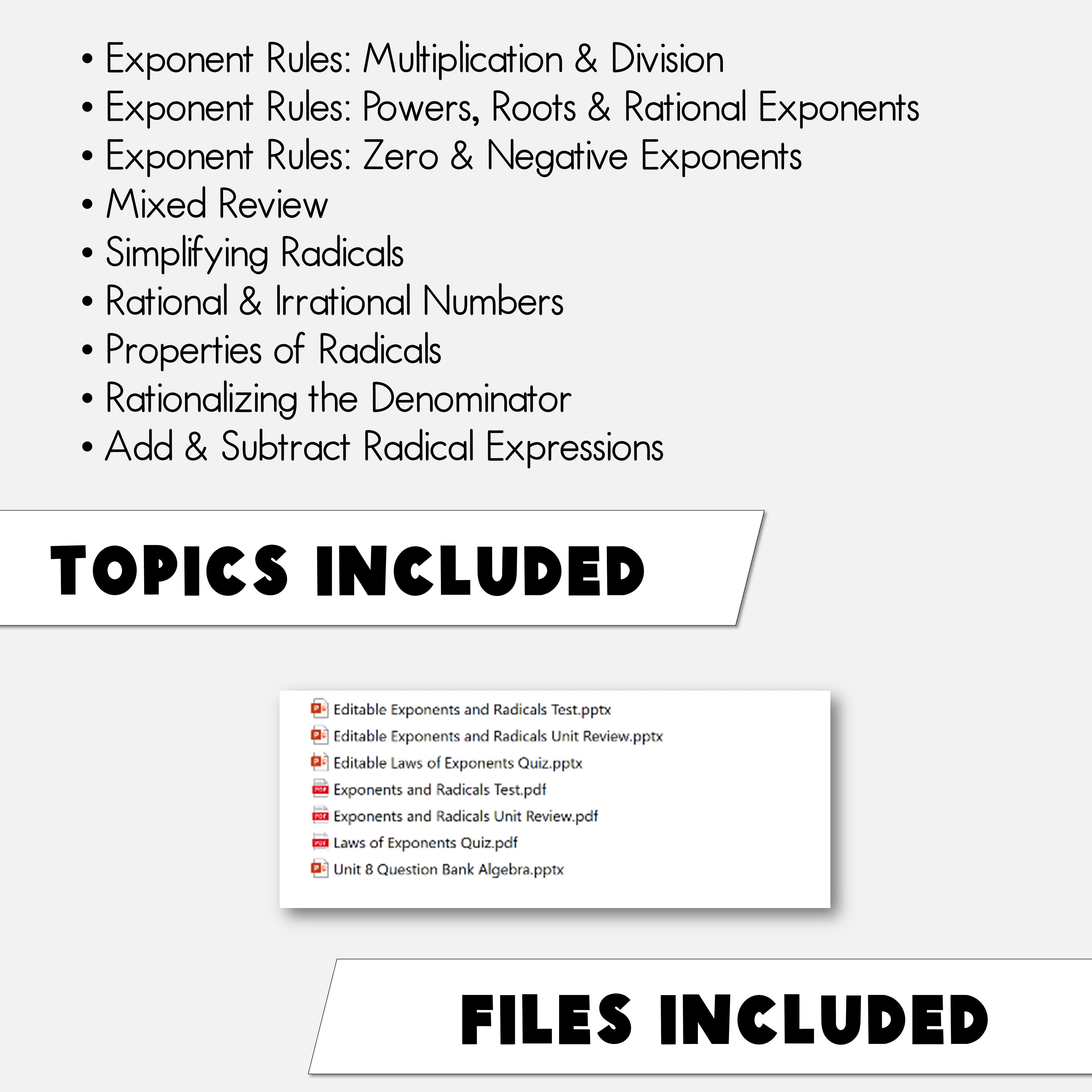 Fulton Math Pathways Unit 8 Algebra Curriculum | Assessments and Question Bank for Laws of ...