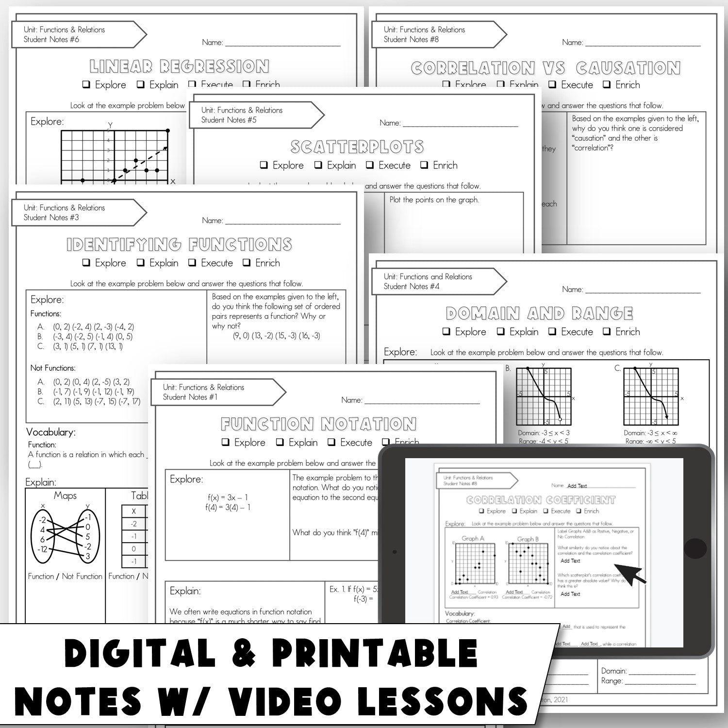 Fulton Math Pathways Functions, Relations and Scatterplots Unit | Algebra 1 Curriculum Unit ...